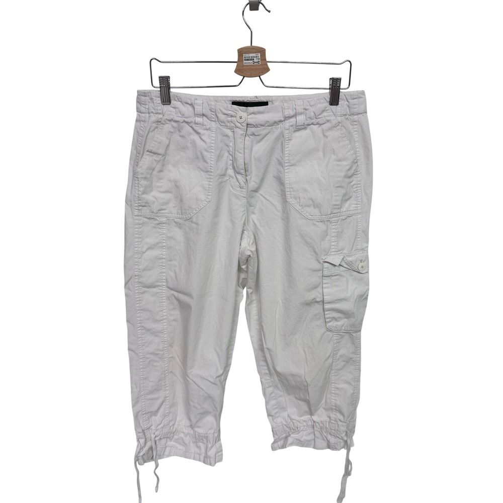 Lauren Ralph Lauren Womens White Cargo Capri Pants Cropped Drawstring Hem Size 8